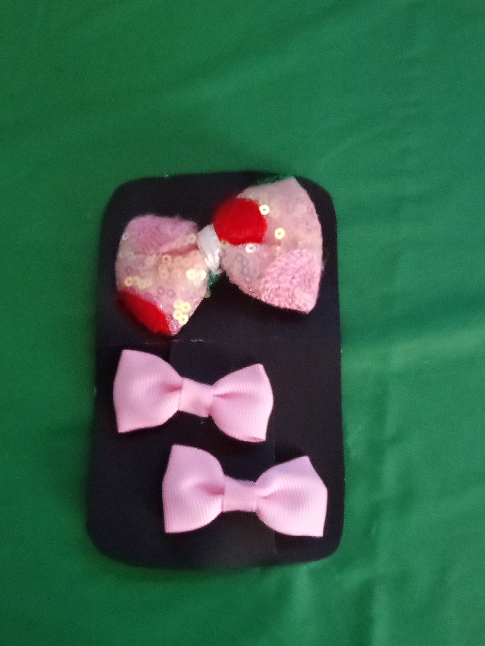 Pink Sequin & Grosgrain Bow Hair Clip Set for Kids ( Home )